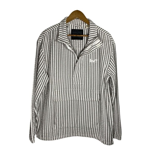 Levi's Mens M White Gray Striped Half Zip Pullover Long Sleeve Jacket - Picture 2 of 10